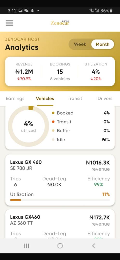 Zenocar app pickup location map and trip confirmation screen